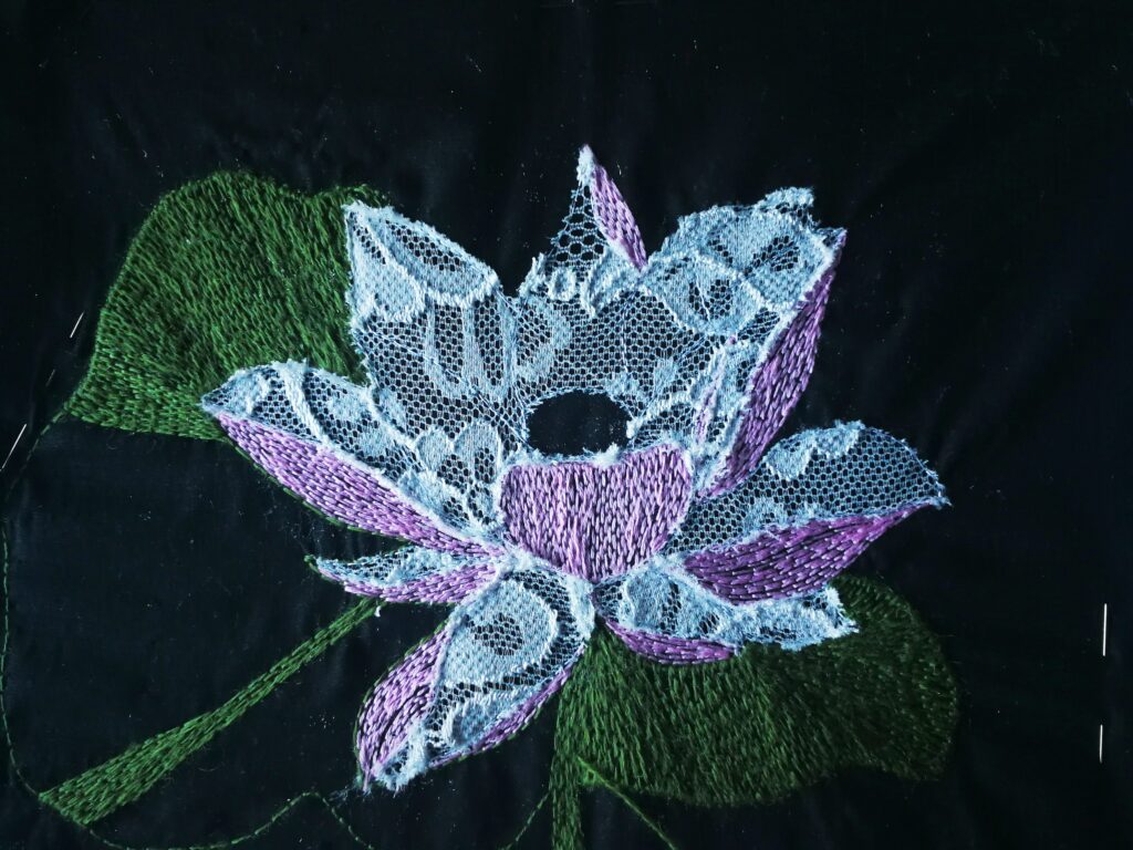 myembroiderypassions Lotus Hand Embroidery Flower Design Purse 